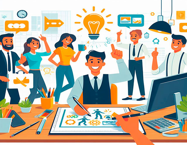 personas felices trabajando